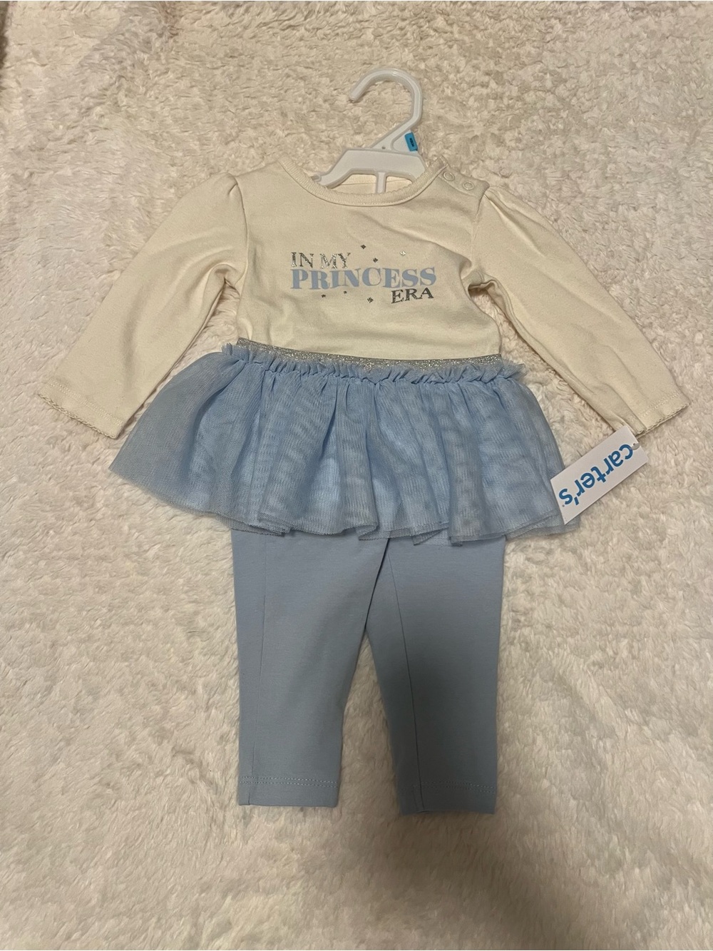 Long Sleeve Princess Onesie with Light Blue Tutu Legging Set